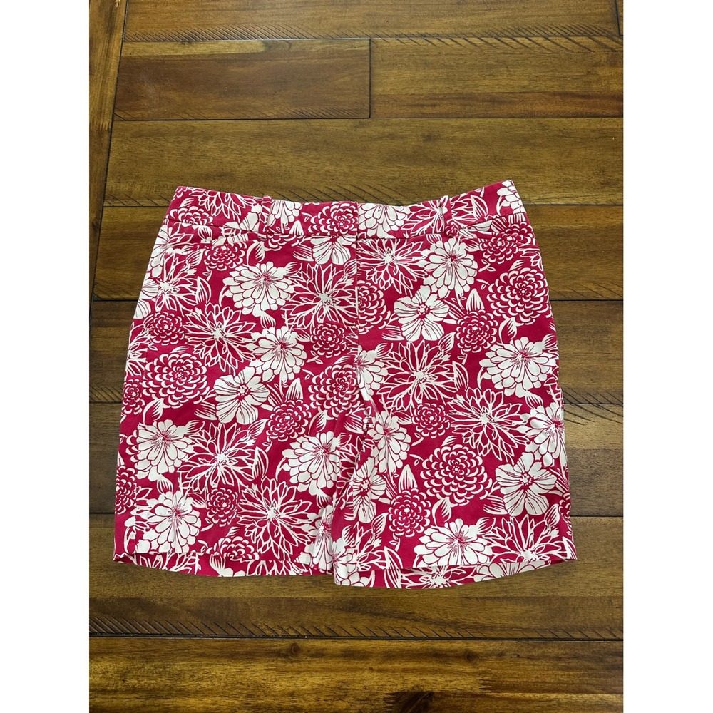 Talbots Floral Shorts Womens 8P Pink White Good Cotton Stretch Chino BH684